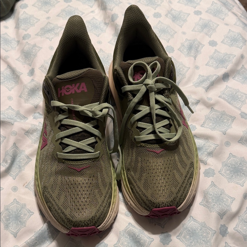 Hoka Women's Olive and Pink Athletic Shoes